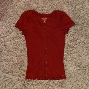 Hollister Maroon Button Tee.